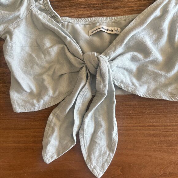 NWT Abercrombie & Fitch Green Linen Tie Front Crop Top Women's Small - Picture 6 of 16